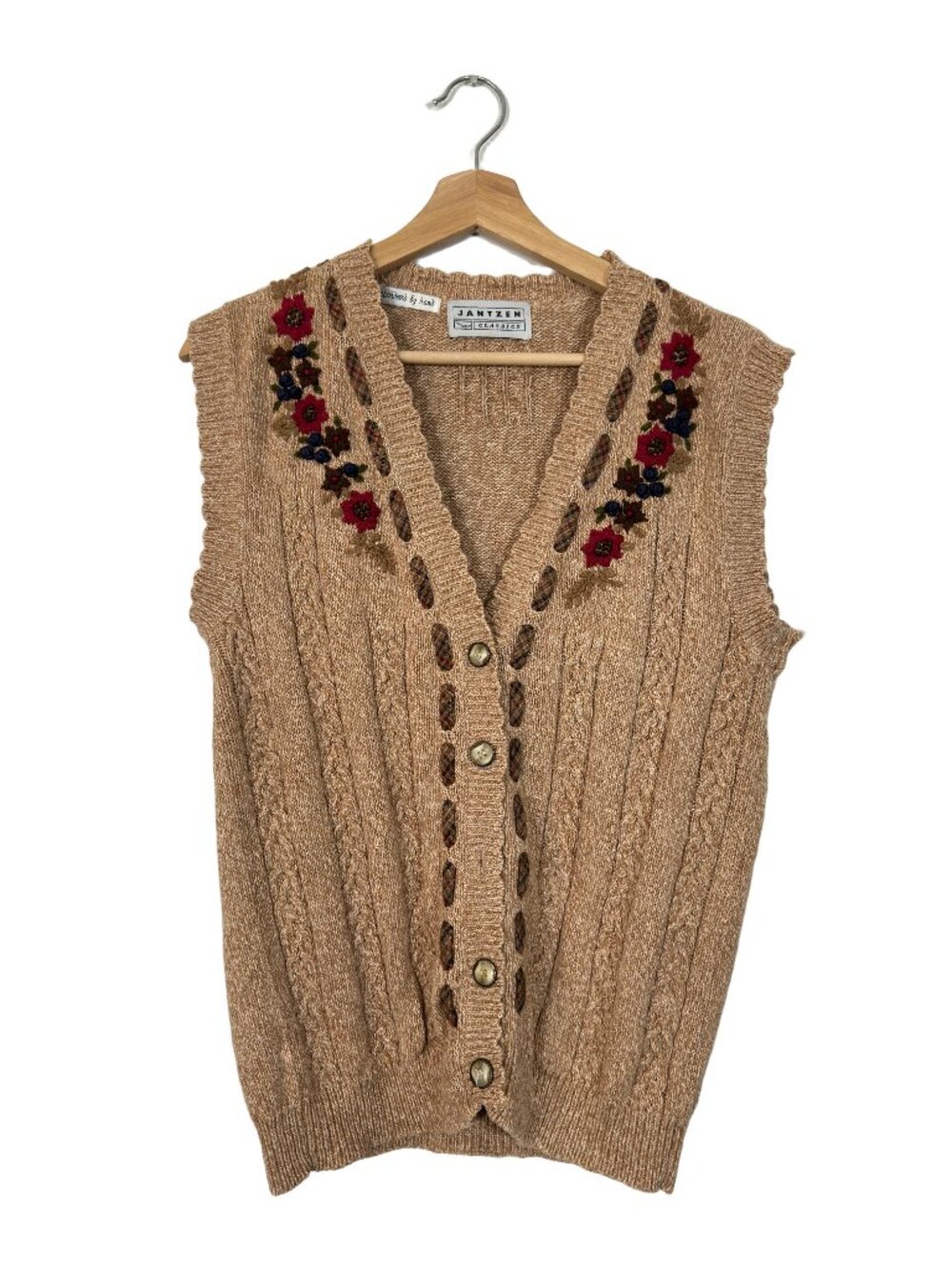 Jantzen Floral Embroidered Sweater Vest Size M Handemade Cottagecore Grndmacore